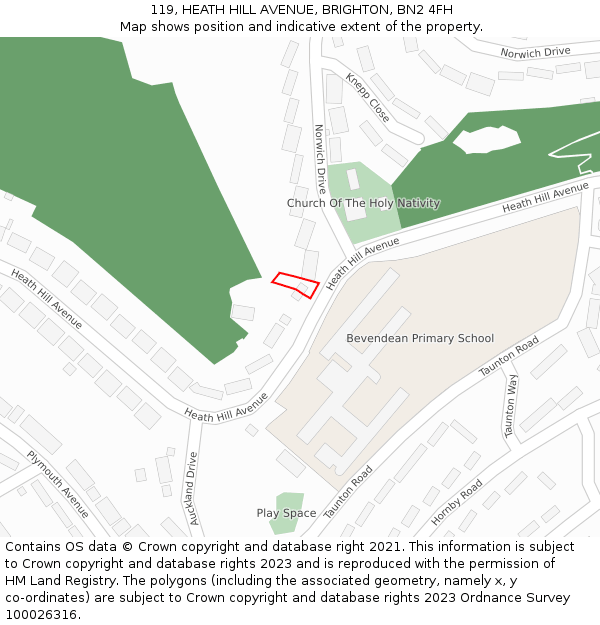 119, HEATH HILL AVENUE, BRIGHTON, BN2 4FH: Location map and indicative extent of plot