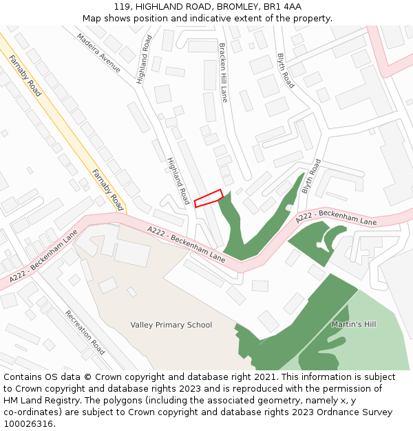 119, HIGHLAND ROAD, BROMLEY, BR1 4AA: Location map and indicative extent of plot