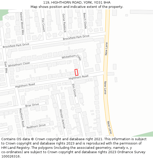 119, HIGHTHORN ROAD, YORK, YO31 9HA: Location map and indicative extent of plot