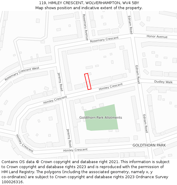 119, HIMLEY CRESCENT, WOLVERHAMPTON, WV4 5BY: Location map and indicative extent of plot