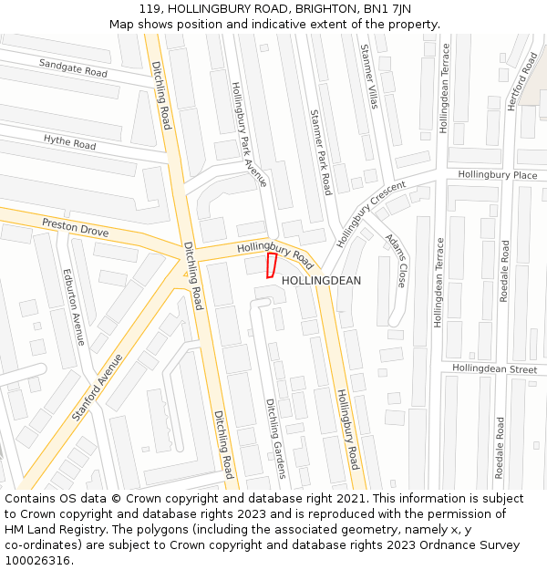 119, HOLLINGBURY ROAD, BRIGHTON, BN1 7JN: Location map and indicative extent of plot