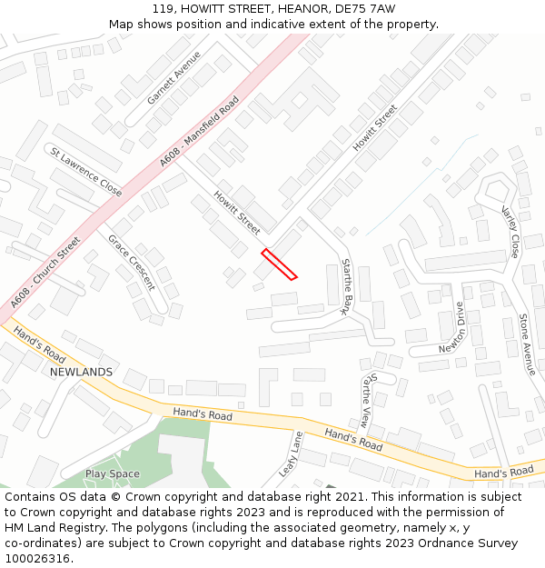 119, HOWITT STREET, HEANOR, DE75 7AW: Location map and indicative extent of plot