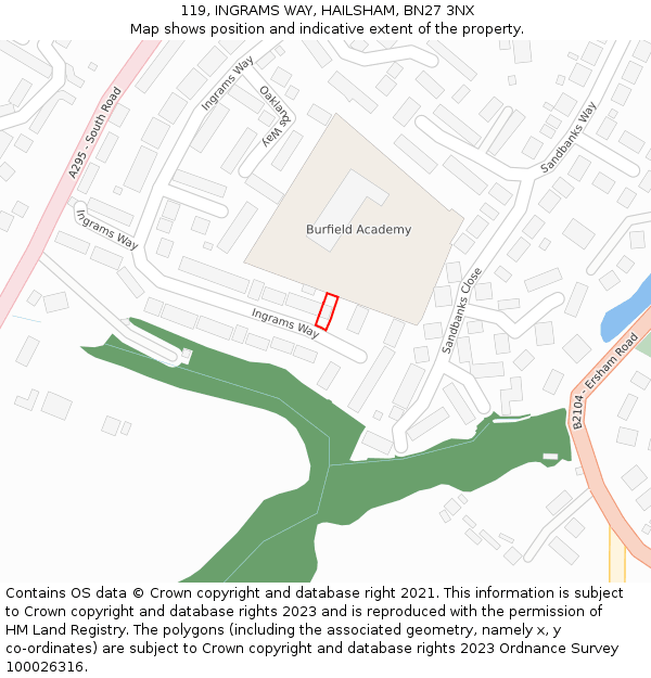 119, INGRAMS WAY, HAILSHAM, BN27 3NX: Location map and indicative extent of plot