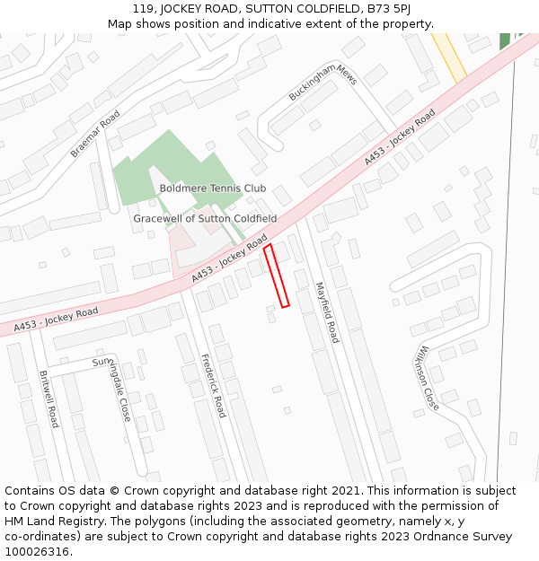 119, JOCKEY ROAD, SUTTON COLDFIELD, B73 5PJ: Location map and indicative extent of plot