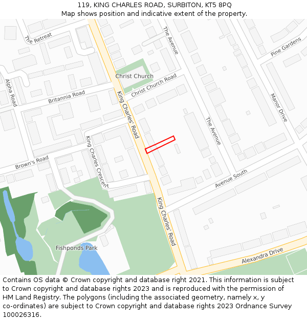 119, KING CHARLES ROAD, SURBITON, KT5 8PQ: Location map and indicative extent of plot