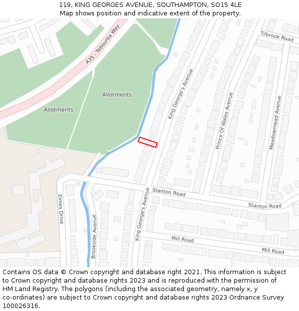 119, KING GEORGES AVENUE, SOUTHAMPTON, SO15 4LE: Location map and indicative extent of plot