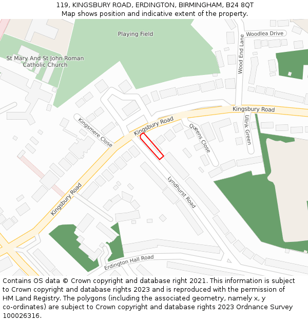 119, KINGSBURY ROAD, ERDINGTON, BIRMINGHAM, B24 8QT: Location map and indicative extent of plot