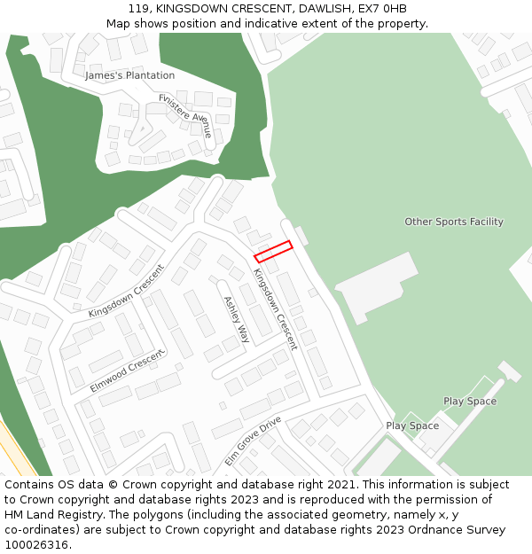 119, KINGSDOWN CRESCENT, DAWLISH, EX7 0HB: Location map and indicative extent of plot