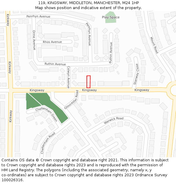 119, KINGSWAY, MIDDLETON, MANCHESTER, M24 1HP: Location map and indicative extent of plot