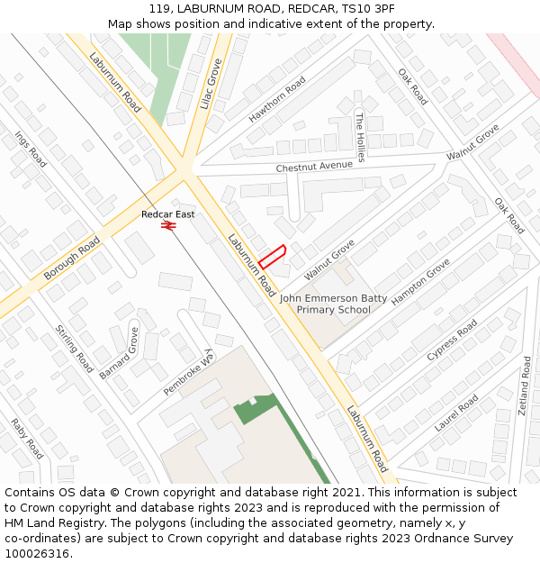 119, LABURNUM ROAD, REDCAR, TS10 3PF: Location map and indicative extent of plot