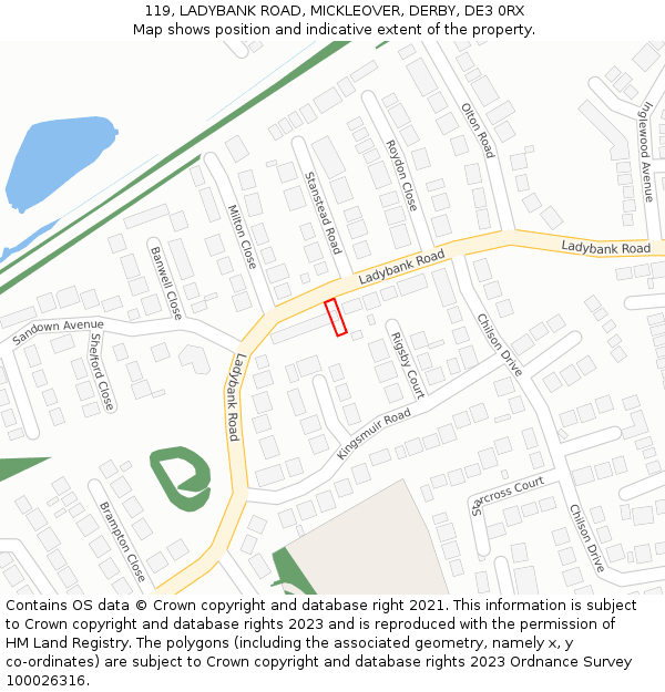 119, LADYBANK ROAD, MICKLEOVER, DERBY, DE3 0RX: Location map and indicative extent of plot