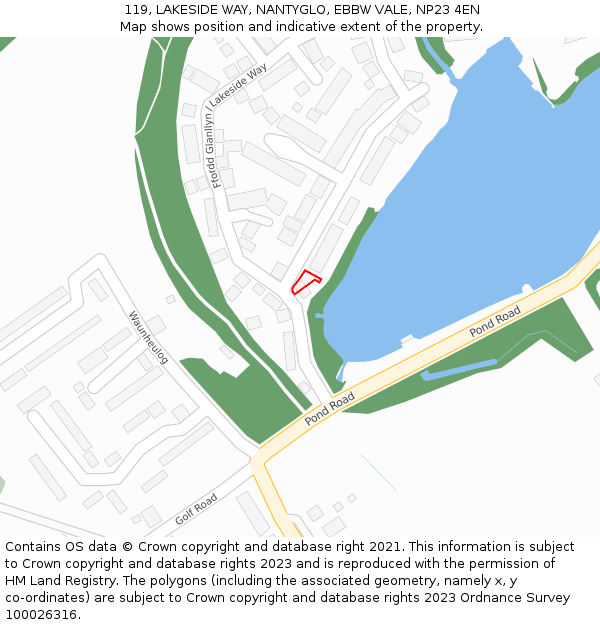 119, LAKESIDE WAY, NANTYGLO, EBBW VALE, NP23 4EN: Location map and indicative extent of plot