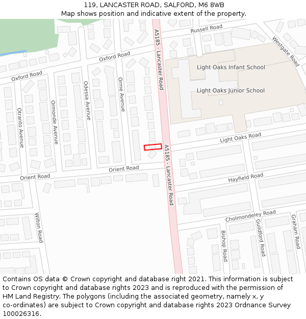 119, LANCASTER ROAD, SALFORD, M6 8WB: Location map and indicative extent of plot