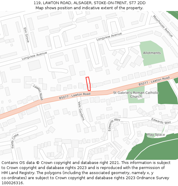 119, LAWTON ROAD, ALSAGER, STOKE-ON-TRENT, ST7 2DD: Location map and indicative extent of plot