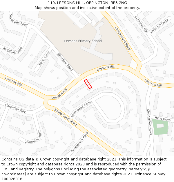 119, LEESONS HILL, ORPINGTON, BR5 2NG: Location map and indicative extent of plot