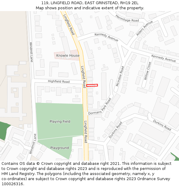 119, LINGFIELD ROAD, EAST GRINSTEAD, RH19 2EL: Location map and indicative extent of plot