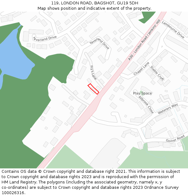 119, LONDON ROAD, BAGSHOT, GU19 5DH: Location map and indicative extent of plot