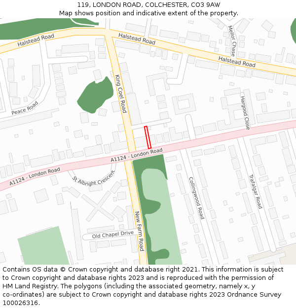 119, LONDON ROAD, COLCHESTER, CO3 9AW: Location map and indicative extent of plot