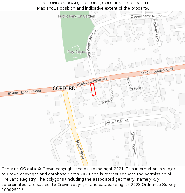 119, LONDON ROAD, COPFORD, COLCHESTER, CO6 1LH: Location map and indicative extent of plot