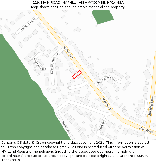 119, MAIN ROAD, NAPHILL, HIGH WYCOMBE, HP14 4SA: Location map and indicative extent of plot