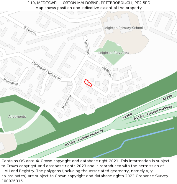 119, MEDESWELL, ORTON MALBORNE, PETERBOROUGH, PE2 5PD: Location map and indicative extent of plot