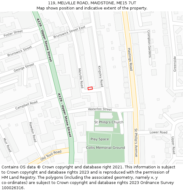 119, MELVILLE ROAD, MAIDSTONE, ME15 7UT: Location map and indicative extent of plot