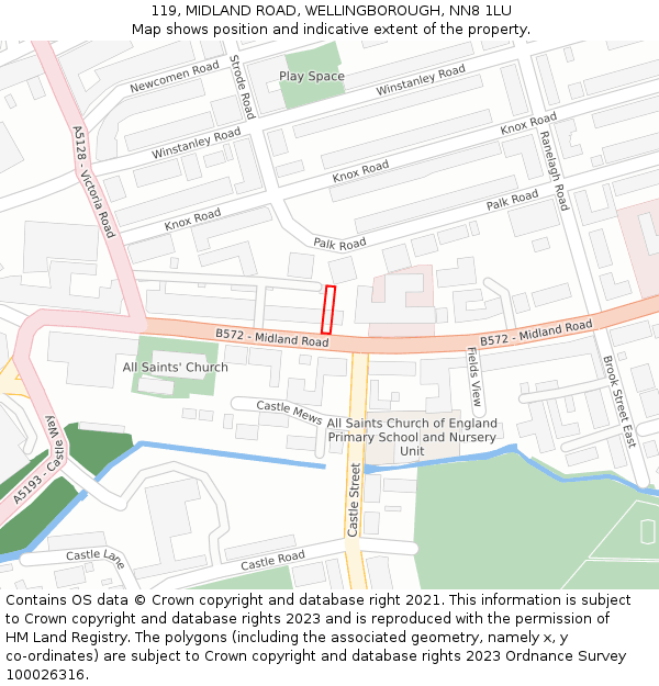 119, MIDLAND ROAD, WELLINGBOROUGH, NN8 1LU: Location map and indicative extent of plot