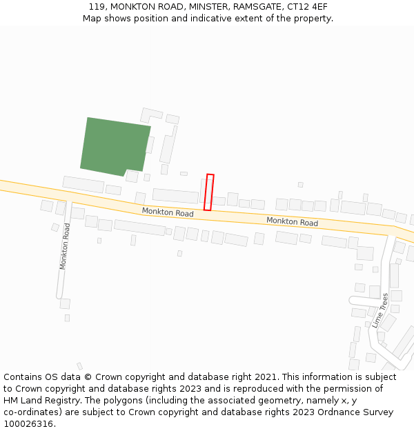 119, MONKTON ROAD, MINSTER, RAMSGATE, CT12 4EF: Location map and indicative extent of plot