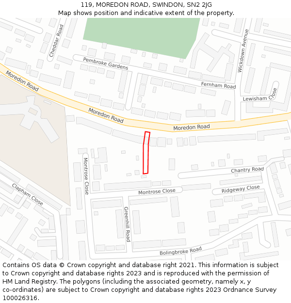 119, MOREDON ROAD, SWINDON, SN2 2JG: Location map and indicative extent of plot