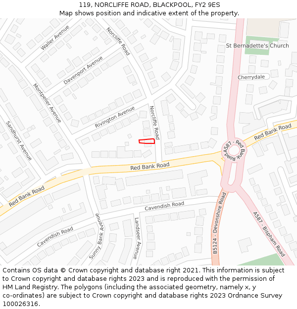 119, NORCLIFFE ROAD, BLACKPOOL, FY2 9ES: Location map and indicative extent of plot