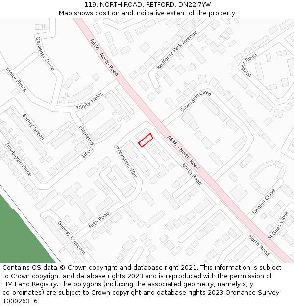 119, NORTH ROAD, RETFORD, DN22 7YW: Location map and indicative extent of plot