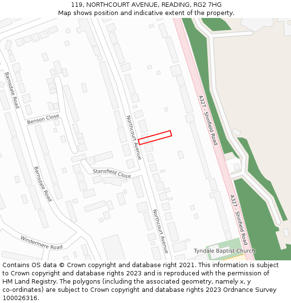 119, NORTHCOURT AVENUE, READING, RG2 7HG: Location map and indicative extent of plot