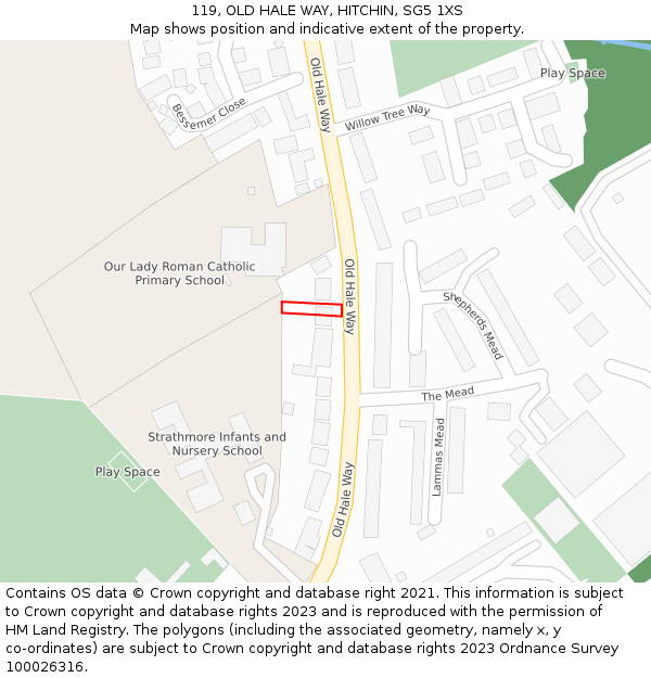 119, OLD HALE WAY, HITCHIN, SG5 1XS: Location map and indicative extent of plot