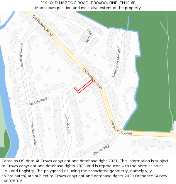 119, OLD NAZEING ROAD, BROXBOURNE, EN10 6RJ: Location map and indicative extent of plot