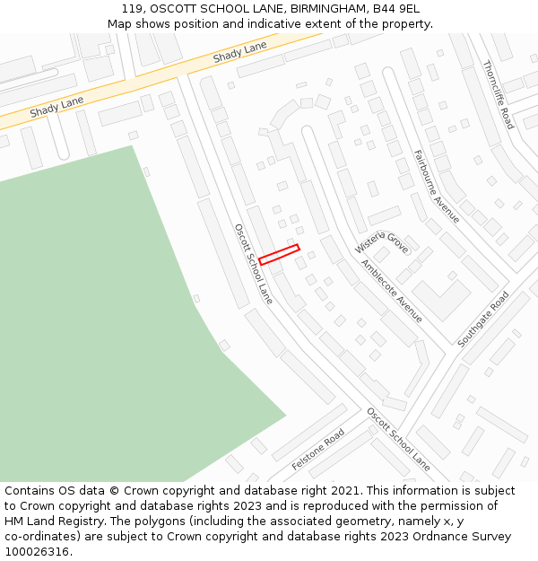 119, OSCOTT SCHOOL LANE, BIRMINGHAM, B44 9EL: Location map and indicative extent of plot