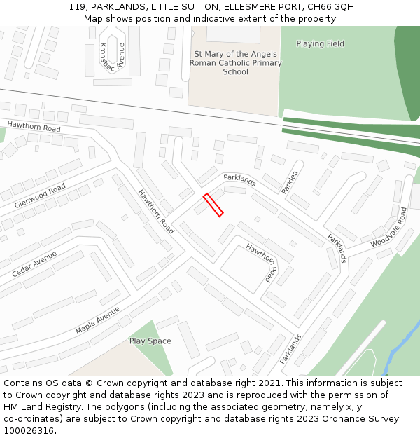119, PARKLANDS, LITTLE SUTTON, ELLESMERE PORT, CH66 3QH: Location map and indicative extent of plot