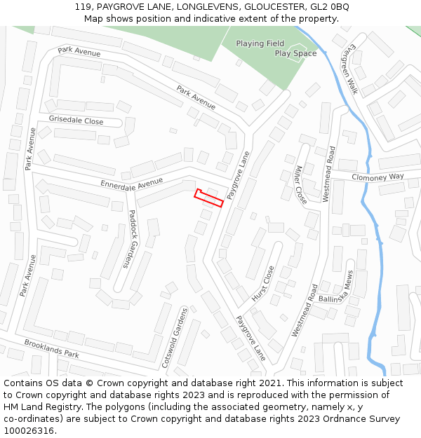 119, PAYGROVE LANE, LONGLEVENS, GLOUCESTER, GL2 0BQ: Location map and indicative extent of plot