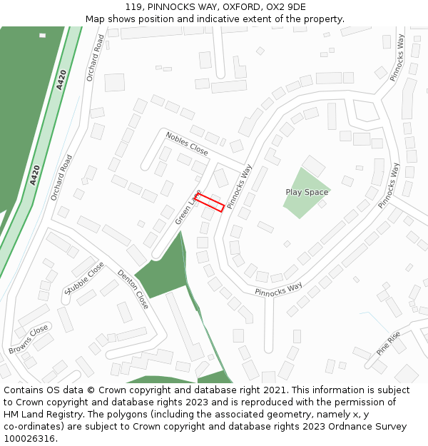 119, PINNOCKS WAY, OXFORD, OX2 9DE: Location map and indicative extent of plot