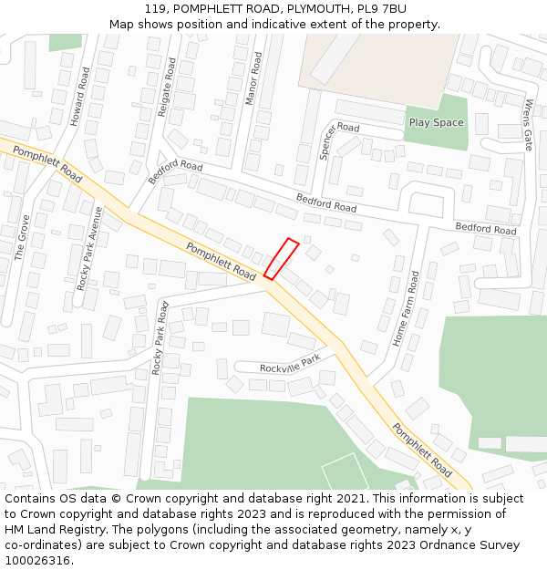 119, POMPHLETT ROAD, PLYMOUTH, PL9 7BU: Location map and indicative extent of plot