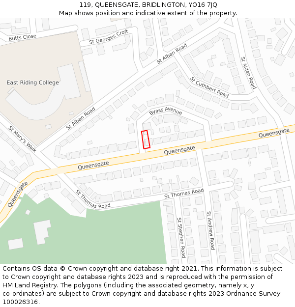 119, QUEENSGATE, BRIDLINGTON, YO16 7JQ: Location map and indicative extent of plot