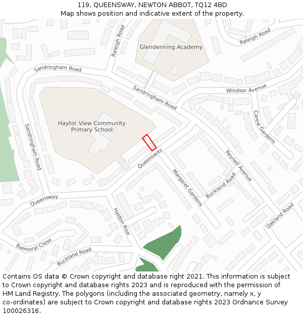 119, QUEENSWAY, NEWTON ABBOT, TQ12 4BD: Location map and indicative extent of plot