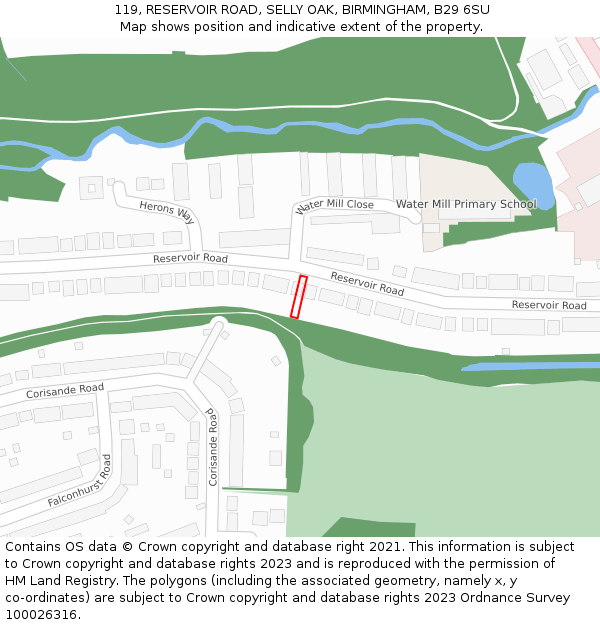 119, RESERVOIR ROAD, SELLY OAK, BIRMINGHAM, B29 6SU: Location map and indicative extent of plot