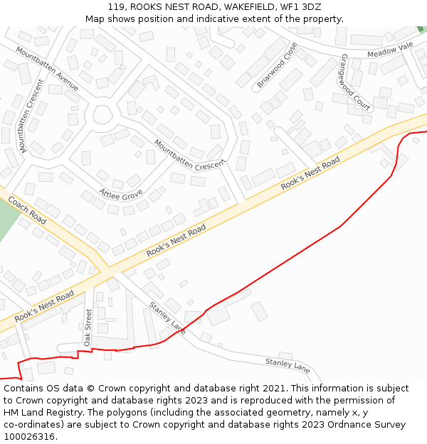 119, ROOKS NEST ROAD, WAKEFIELD, WF1 3DZ: Location map and indicative extent of plot