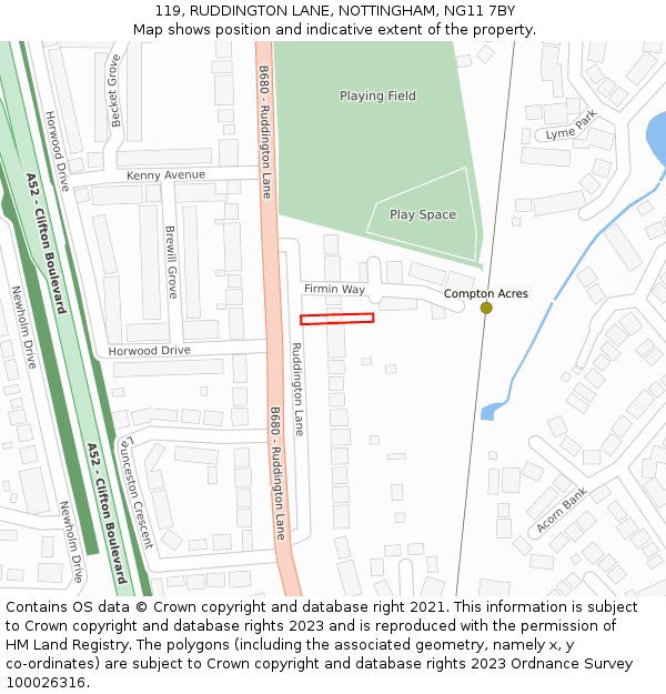 119, RUDDINGTON LANE, NOTTINGHAM, NG11 7BY: Location map and indicative extent of plot