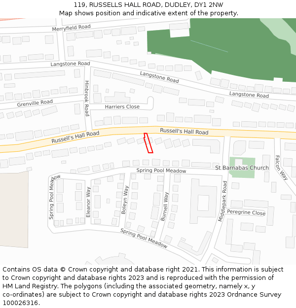 119, RUSSELLS HALL ROAD, DUDLEY, DY1 2NW: Location map and indicative extent of plot