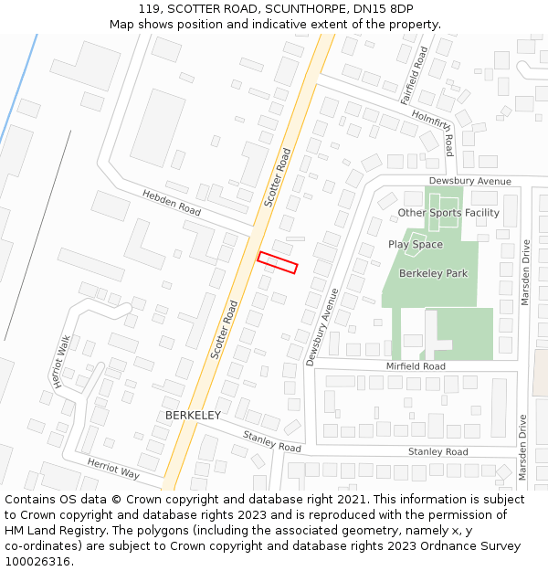 119, SCOTTER ROAD, SCUNTHORPE, DN15 8DP: Location map and indicative extent of plot