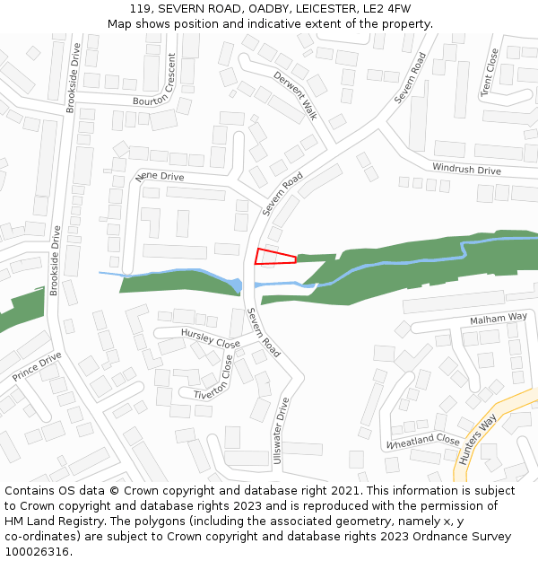 119, SEVERN ROAD, OADBY, LEICESTER, LE2 4FW: Location map and indicative extent of plot