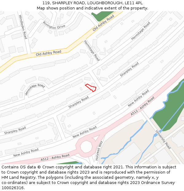 119, SHARPLEY ROAD, LOUGHBOROUGH, LE11 4PL: Location map and indicative extent of plot