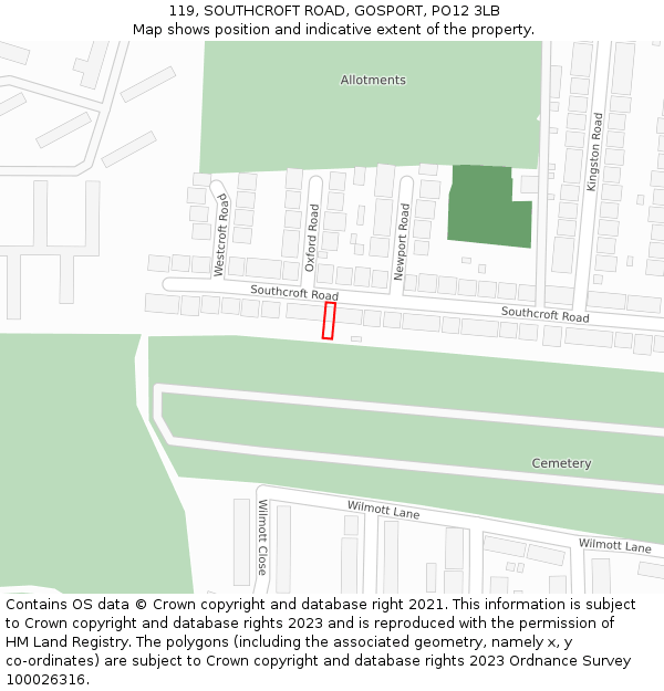 119, SOUTHCROFT ROAD, GOSPORT, PO12 3LB: Location map and indicative extent of plot