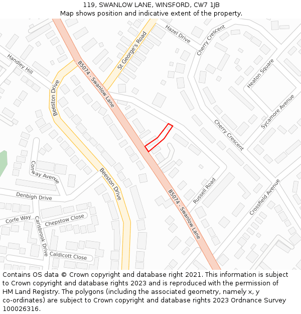 119, SWANLOW LANE, WINSFORD, CW7 1JB: Location map and indicative extent of plot